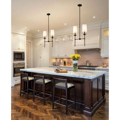 Emily Matte Black 2-Light Chandelier with Elegant Off-White Shades