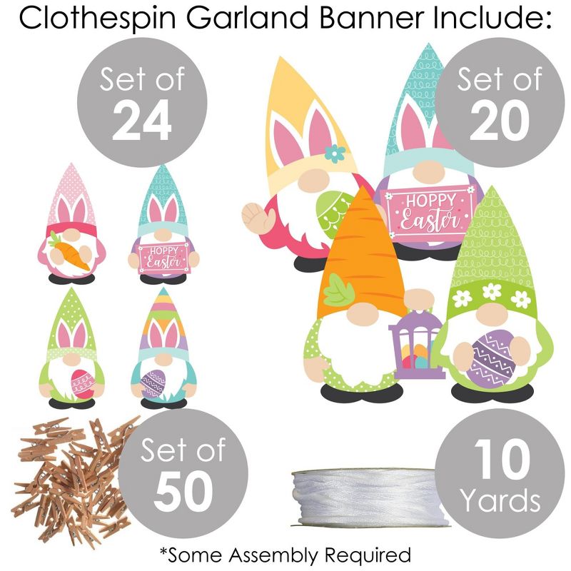 Big Dot of Happiness Easter Gnomes - Spring Bunny Party DIY Decorations - Clothespin Garland Banner - 44 Pieces, 5 of 8