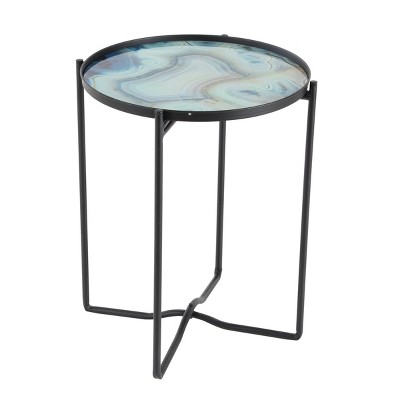 Contemporary Accent Table with Agate Design Light Blue - Olivia & May