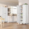 White  Three Inch Tall Farmhouse Kitchen Pantry Cabinet with Five Tiers Two Doors and Adjustable Shelf Wooden Storage Organizer Antique White - 3 of 4