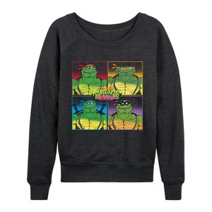 Women's - Teenage Mutant Ninja Turtles - TMNT Group Lightweight French Terry Wide Neck Long Sleeve Graphic Shirt - 1 of 4