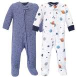 Hudson Baby Infant Boy Premium Quilted Zipper Sleep and Play 2pk, Space