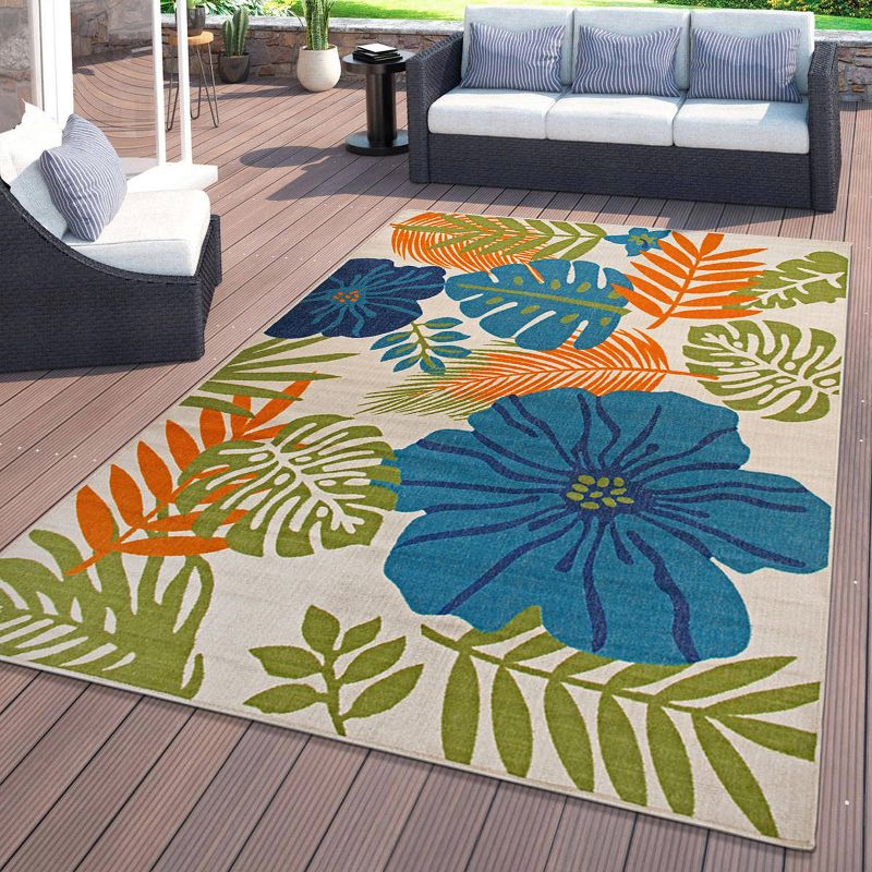World Rug Gallery Tropical Floral Leaves Indoor/Outdoor Area Rug, 3 of 18