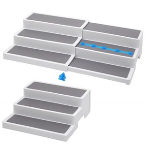 5 Star Super Deals Spice Rack Organizer 3-Tier Adjustable Expandable Step Shelf – Non-Slip Kitchen, Pantry & Cabinet Storage 9.5 to 17.5", White/Grey - 1 of 4
