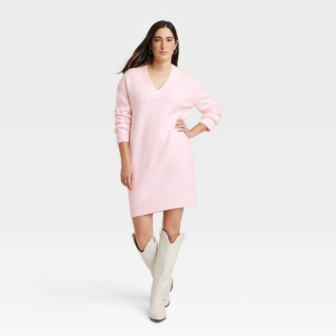 Women's Long Sleeve Tunic Mini Sweater Dress - Universal Thread™ Tan XL