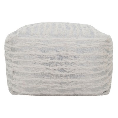 Silver Foil Print Faux Fur Pouf, 24" x 24" x 16"