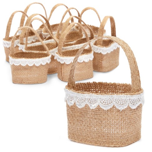 Sparkle And Bash 12 Pack Mini Burlap Baskets With Handle 2 Jute And Lace For Easter Egg Decorations Wedding Cake Tables Target