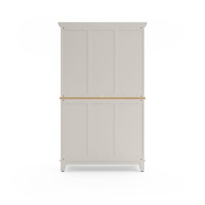 Off White China Cabinet with Natural Wood Top