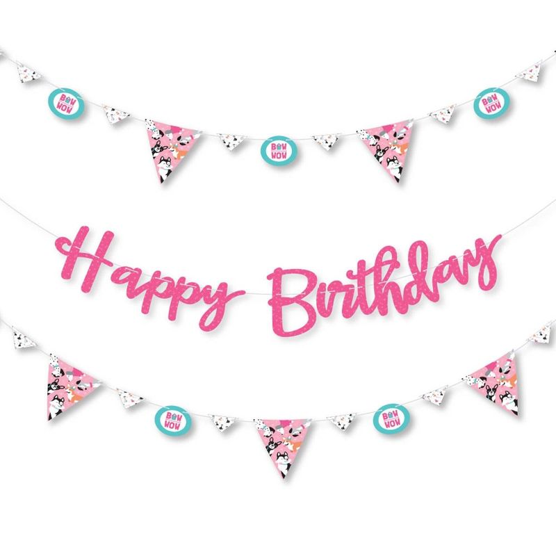 Big Dot of Happiness Pawty Like a Puppy Girl - Pink Dog Birthday Party Letter Banner Decoration - 36 Banner Cutouts and Happy Birthday Banner Letters, 1 of 8