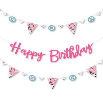 Big Dot of Happiness Pawty Like a Puppy Girl - Pink Dog Birthday Party Letter Banner Decoration - 36 Banner Cutouts and Happy Birthday Banner Letters