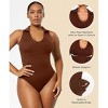 SHAPELLX Polo Sleeveless Bodysuit for Woman Tummy Control Open V-neckline Seamless Casual Work Tops Shapewear Going Out Tops—Brown 40 - 2 of 3