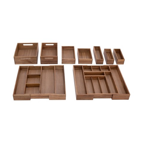 Seville Classics 9-Piece Acacia Wood Pantry Kitchen Storage Organizer Box Set