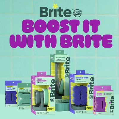 Brite by Scotch-Brite Fillable Palm Scrubber Dish Sponge with Built-in Soap Dispenser and Drain + Dry Stand