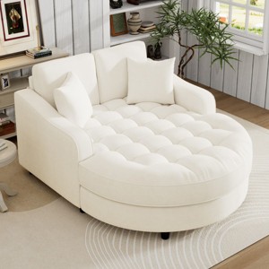 Chenille Chaise Lounge Sofa,Tufted Oversized Round Seat with Removable Pillows,Curved Cushion Back Lounge Sofa for Living Room-Coolbibila - 1 of 4