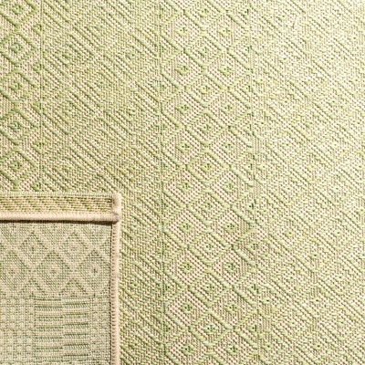 Beige and Green Square Synthetic Indoor/Outdoor Rug