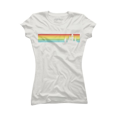 Junior's Design By Humans Castle Silhouette Amongst a Rainbow Stripe By T-Shirt