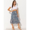 INSPIRE CHIC Women's Chiffon Elastic Waist Ruffle Tiered Flowy Midi Floral Printed Skirts - 2 of 4