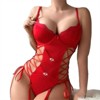 Clotth Ladies Christmas Cut-Out Bodysuit – Halter Lace See-Back Teddy, Sheer Waist-Hug Lingerie, Cute One-Piece Sleepwear, Red - 4 of 4