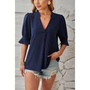 Womens Tops, Summer Casual Short Sleeve V Neck Solid Flowy Top Loose Tunic Blouses Shirts - 1 of 4