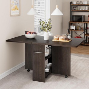 Coucheta 47.2'' Folding Dining Table, Drop Leaf Kitchen Table with 6 Wheels, 2-Tier Storage Shelf and Drawer, Space Saving Foldable Table - 1 of 4
