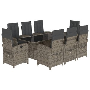 vidaXL 9 Piece Patio Dining Set - Gray Poly Rattan, Glass Tabletop, Reclining Seats, Cushioned, Garden, Backyard, Patio Furniture - 1 of 4