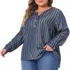 Agnes Orinda Women's Plus Size V Neck Striped Long Sleeve Button Down Blouses - 2 of 4
