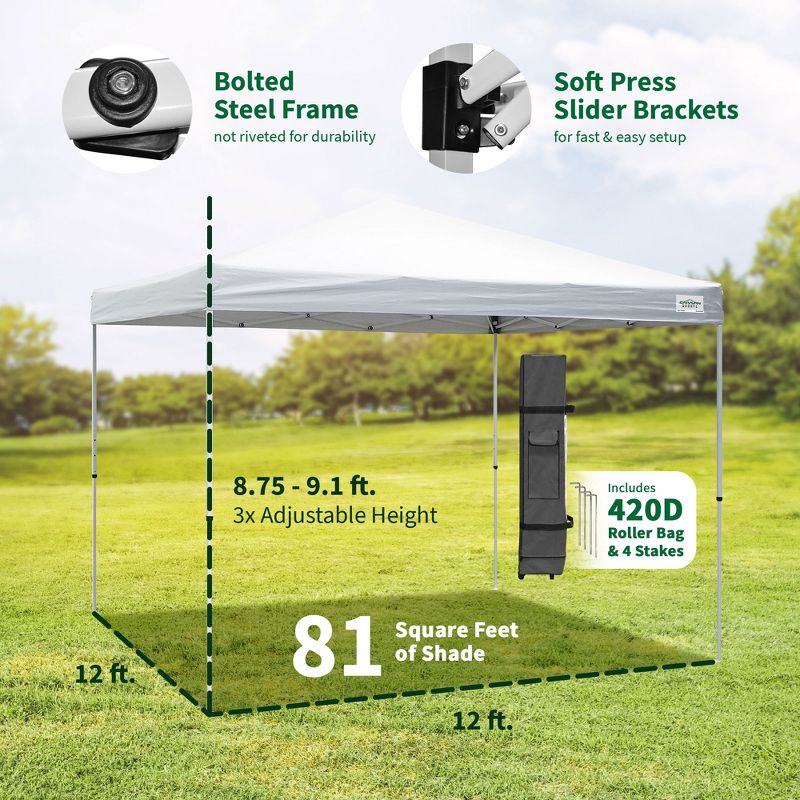 Caravan Canopy V-Series 12 x 12' Tent Sidewalls with V-Series 2 12 x 12' Pop-Up Tent Slanted Leg Instant Canopy & 4 6-Pound Cement Weight Plates, 3 of 7