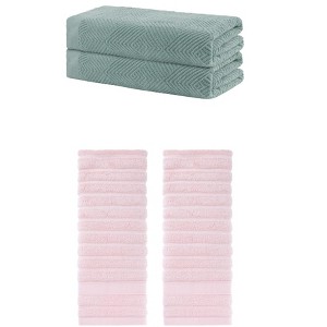 REGALWOVEN Bathroom Gym SPA Cotton Soft Absorbent Bath Hands Towel Set 2 Pcs - 1 of 4