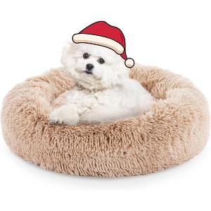 DOMETOUR Dog Bed Cat Bed, Round Donut Washable Pet Bed Plush Calming Dog Couch Cat Couch - 1 of 4