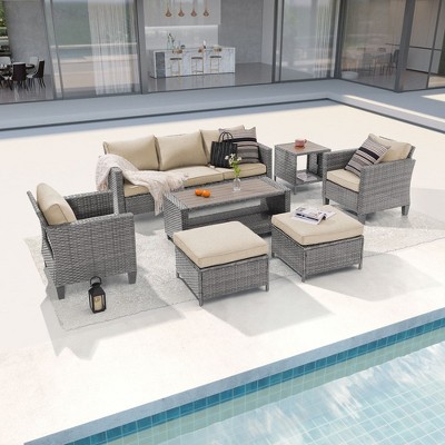 Sonkuki 7-Piece Patio Conversation Set with Coffee and Side Table
