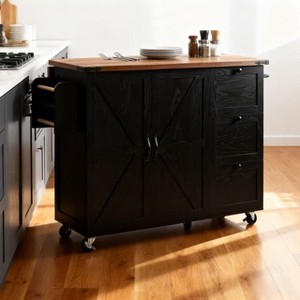 Homy Casa Rolling Kitchen Island Cart with Extendable Countertop, Power Outlet, Drawers and Cabinets, for Kitchen or Dining Room, Black/Walnut - 1 of 4