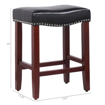 Modern Farmhouse 24" Black Leather Saddle Bar Stools, Set of 2