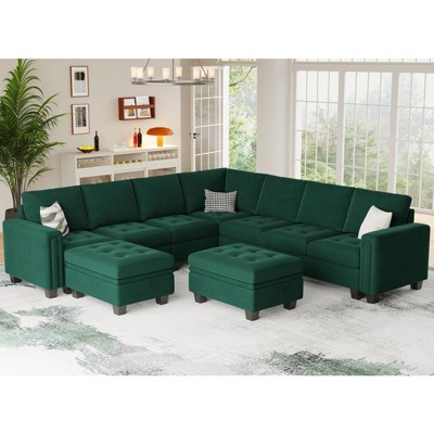 Belffin Modular Velvet Tufted U Shaped Sofa Couch with Storage Ottoman 9-Seater