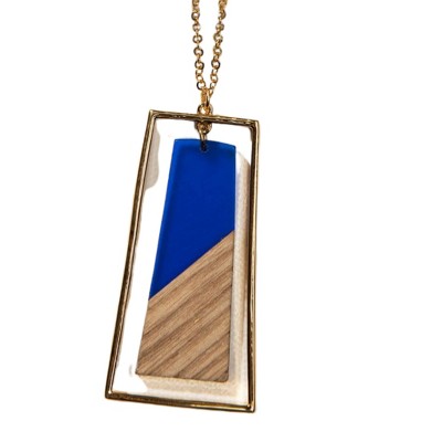Blue & Gold Trapezoid Necklace Zinc Alloy