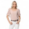 Anna-Kaci Women's Short Puff Sleeve Blouse with Scoop Neckline and Tie Cuff Detail for a Feminine Everyday Look - 3 of 4
