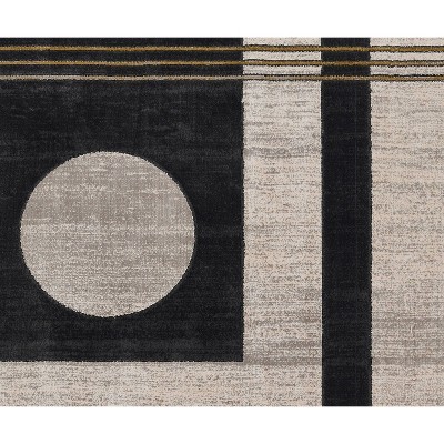 Edi-3 Charcoal Geometric Wool-Blend 34"x22" Rectangular Area Rug