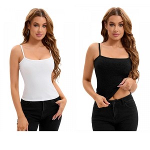 INSPIRE CHIC 2 Pcs Women's Ribbed Basic Undershirts Unadjustable Spaghetti Strap Camisoles - 1 of 4