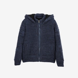 X RAY Boy's Full Zip Faux Shearling Hood Moto Arm Piece Sweater - 1 of 4