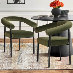 Modern Dining Chair Set Of 2,Boasting Curved Frame Armrest Dining Chair,Velvet Upholstered For Dining Room,Living Room,Farmhouse-Tanpinhause - 1 of 4