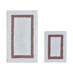 Hotel 2 PC Bath Rug 100% Premium Cotton Tufted Weave Two Tone Reversible Bathroom Rug, Super Soft Absorbent, Machine Washable Bath Mat - 1 of 4