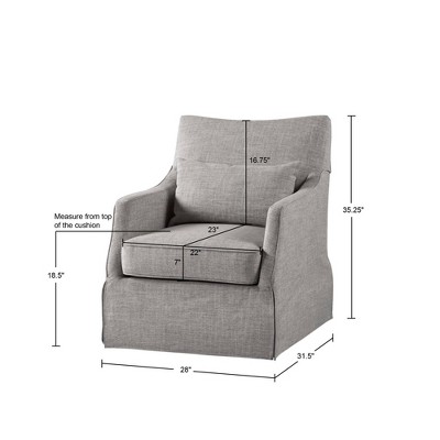 Gray Skirted Swivel Armchair with Lumbar Pillow