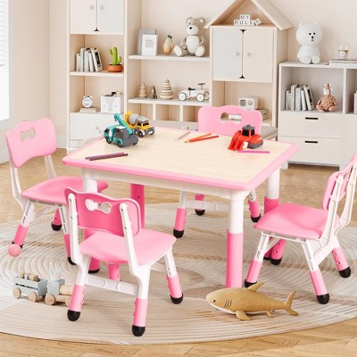 homfan Modern Kids Table,1 Table and 4 Chairs Set with Non-Slip Legs&Organizer Graffiti Desktop,Preschool Activity Kids Desk for Ages 2-10