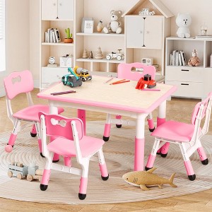 homfan Modern Kids Table,1 Table and 4 Chairs Set with Non-Slip Legs&Organizer Graffiti Desktop,Preschool Activity Kids Desk for Ages 2-10 - 1 of 4