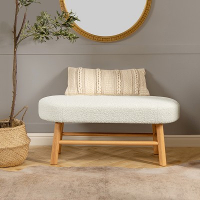 GDFStudio Kendall Modern Rubberwood Boucle Upholstered Bench