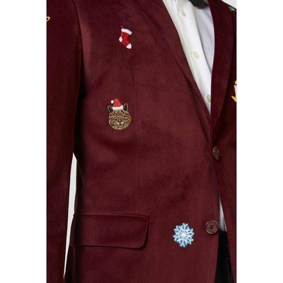 OppoSuits Deluxe Men's Christmas - X- Mas Icons - Deep Burgundy Blazer - Christmas - Xmas Parties - Stylish Jacket - Red - Size 48 — фото 5
