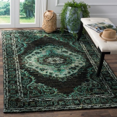Hand-Knotted Chocolate and Aqua Wool Viscose Area Rug, 4' x 6'