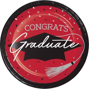 Creative Converting 9" Graduate School Spirit Red Paper Plates 54ct - 1 of 4