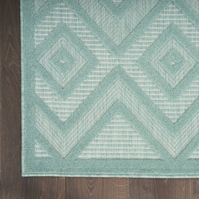 Aqua Teal Diamond 5' x 7' Easy-Care Synthetic Outdoor Rug