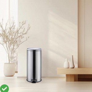 8 Gal/30L Round Stainless Steel Trash Can w/ Soft-Close Lid Step-On Garbage Bin w/Removable Inner Bucket - 1 of 4