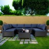 FURNIinspire Patio Seating Sets 7 Piece Outdoor Furniture Sets, Modern Wicker Sectional Sofa With Glass Coffee Table And Blue Seat Cushion , Black - 4 of 4